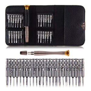 Kit de Destornilladores de Precisión 25 en 1 para Electrónica, Marca Genérica, Modelo X, con Puntas Intercambiables y Estuche de Piel Negro - Ideal pa