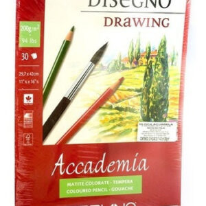 Block de Dibujo Fabriano Accademia 200 g/m² Tamaño A3 (29.7x42 cm) - 30 Hojas, Papel Libre de Ácidos para Técnicas Secas y Gouache - Ideal para Artist