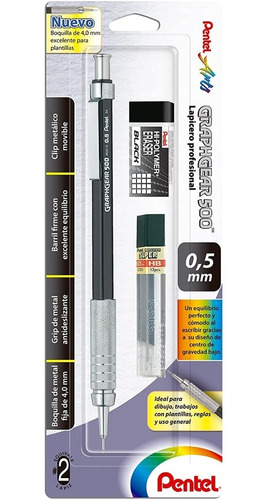 Portaminas Profesional Pentel Graphgear 500: Precisión Japonesa para Dibujo Técnico y Escritura Detallada, Incluye Goma de Borrar y Mina, Disponible e