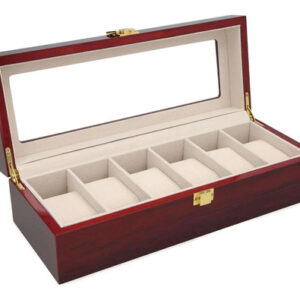Estuche Exhibidor Joyapak para 6 Relojes - Elegante Madera Café con Ventana de Cristal y Interior Aterciopelado - Protección y Organización Premium
