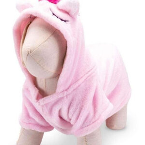 Disfraz de Unicornio Huppy para Mascotas: Rosa, Diseño Festivo, Suave Terciopelo, Capucha con Cuerno y Orejas, Manga Corta, Ideal para Eventos y Fotos