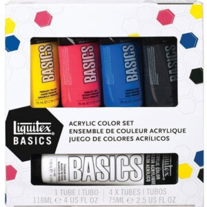 Set de Pintura Acrílica Liquitex Basics para Artistas: 5 Colores Vibrantes (4 x 75ml + 1 x 118ml) - Calidad Profesional para Lienzos, Manualidades y M