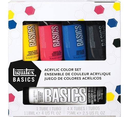 Set de Pintura Acrílica Liquitex Basics para Artistas: 5 Colores Vibrantes (4 x 75ml + 1 x 118ml) - Calidad Profesional para Lienzos, Manualidades y M
