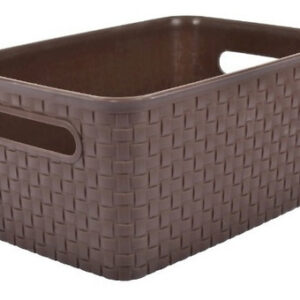 Gaveta Organizadora de Plástico Home & Home Chica Chocolate: 28x19x13cm, Diseño Trenzado, Resistente y Práctica para Organización del Hogar