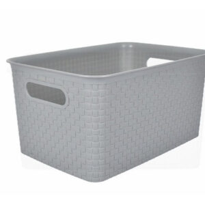 Gaveta Organizadora de Plástico Grande Gris Home & Home | 39.5x26.8x19.2cm | Diseño Trenzado, Resistente y Duradera | Ideal para Hogar y Oficina