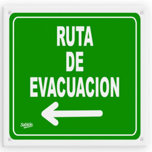 Letrero de Ruta de Evacuación Sablón: 16.5x16.5 cm, Acrílico Resistente, Señalización de Emergencia Clara y Visible, Incluye Accesorios de Montaje, Se