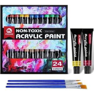 Set de Pinturas Acrílicas Mobee Profesional para Artistas: 24 Tubos de 12ml, Colores Vibrantes, No Tóxicas, Secado Rápido, Ideal para Lienzo, Madera y
