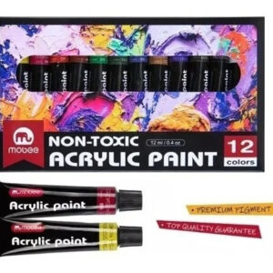 Set Profesional de Pinturas Acrílicas Mobee: 12 Tubos de 12ml, Colores Vibrantes, No Tóxicas, Ideal para Artistas y Principiantes, Secado Rápido, ASTM