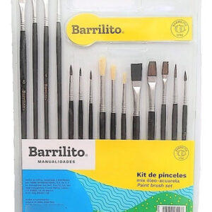 Kit de 15 Pinceles Mixtos Óleo/Acuarela Barrilito 8043KPM: Calidad Profesional para Artistas - Variedad de Tamaños y Formas, Mango Ergonómico, Ideal p