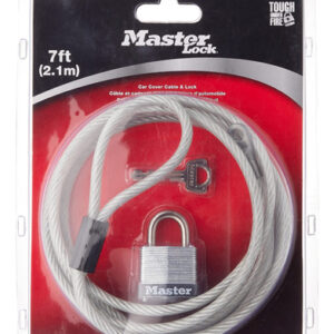 Cable de Acero Trenzado MASTER LOCK 715DAT para Cubierta de Coche: 2.13m con Candado Laminado, Máxima Seguridad y Protección contra Robos y Daños en E