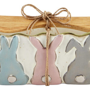 ¡Celebra la Pascua con Encanto! Set Mini Panadero con Diseño de Conejito Bunny, Gres Moteado Pintado a Mano, Incluye Espátula de Madera, 3x6 Pulgadas,