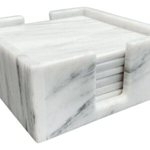 AIRAM HOME Posavasos de Mármol Blanco Bego - Juego de 6 Piezas Elegantes con Soporte | Protección Premium para Bebidas | Diseño Natural y Duradero