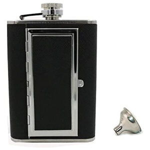 Petaca Licorera y Cigarrera 6oz/177ml NEGRA, Acero Inoxidable, Marca Genérica, Diseño Elegante y Compacto para 6 Cigarros, Ideal Regalo para Caballero