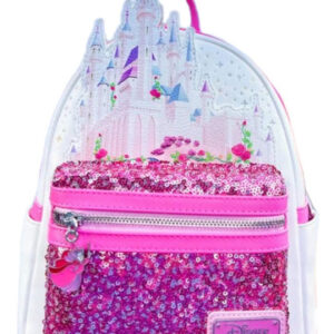 Mini Mochila Loungefly Sleeping Beauty Celebration Castle Exclusiva: Diseño de Castillo Aurora, Lentejuelas y Detalles Mágicos, Perfecta para Fans de