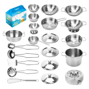 ¡Despierta la Creatividad Culinaria! Juego de Cocina Infantil de Acero Inoxidable - 21 Piezas de [Marca Genérica] - Ollas, Sartenes y Utensilios Minia