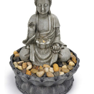 Fuente de Agua de Mesa Buda ZEN Gris con Iluminación LED - Modelo [Especificar Modelo de Marca] - Relajación, Humidificación y Decoración Zen para Hog