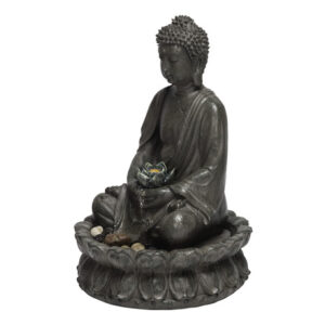 Fuente de Agua de Mesa Interior Buddha Meditando 48cm Color Beige - Tranquilidad Zen con LED y Flor de Loto. Marca Genérica, Modelo RELAX-BUDA. Ideal