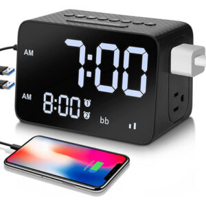 Despertador Multifuncional con Carga USB y Salida CA - Marca Genérica - Modelo X1000 - Alarma Dual, Sonido Blanco, Espejo LED, Carga Rápida para Dispo
