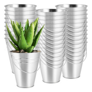 Set de 30 Mini Cubetas Metálicas Galvanizadas de 11.4 x 12.7 cm - Ideal para Decoración, Manualidades y Regalos - Acero Resistente y Diseño Rústico -