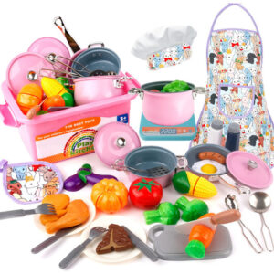 ¡Despierta la imaginación! Juego de Cocina Infantil Rosa de Acero Inoxidable - 35 Piezas - Incluye Ollas, Sartenes, Utensilios, Delantal y Más - Ideal