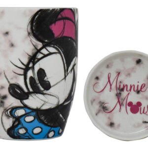 Taza de Café Disney Minnie Mouse de Cerámica 385ml con Tapa en Rosa Humo: Diseño Clásico, Ideal para Regalo y Colección. Disfruta tus Bebidas Favorita