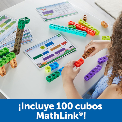 Cubos Mathlink De 100 Piezas Para Aprender Matemáticas Con Tarjetas De Actividades Y Rotulador – Juguete Educativo De Conteo Y Formas