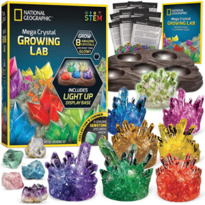 ¡Descubre la Magia de la Cristalografía! Laboratorio de Crecimiento de Cristales MegaCrystal: 8 Colores Vibrantes, Exhibidor Iluminado y 5 Gemas Reale
