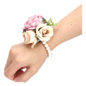 Zerodisy - Ramillete de Muñeca y Pulsera de Flores Moradas para Bodas y Eventos Elegantes | Set de 2 Piezas | Diseño Romántico con Perlas de Imitación