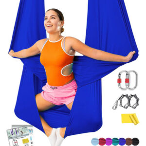 Hamaca de Yoga Aéreo Premium 5.5 Metros - [Marca Genérica] - Kit Completo Azul Real para Ejercicio, Gimnasia, Antigravedad y Mayor Flexibilidad - Idea