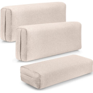Set de 3 Almohadas Rectangulares de Yoga Marca Genérica Beige: Soporte Ergonómico, Funda Lavable, Asa de Transporte, Ideal para Relajación y Posturas