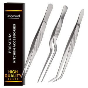 Rivoean - Juego de 3 Pinzas de Cocina de Acero Inoxidable, 15.7cm, Diseño Ergonómico para Precisión Culinaria - Perfectas para Alimentos, Mariscos y M