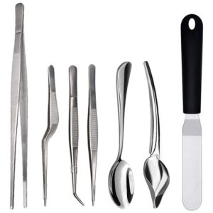 Juego de Herramientas Culinarias Profesional Acero Inoxidable - MEGACENTRAL MÉXICO | 7 Piezas: Espátula, Cucharas Decorativas, Pinzas de Precisión | I
