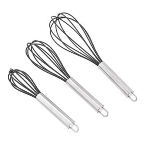 ---Basics Juego de Batidores de Cocina 3 Piezas: Acero Inoxidable con Silicona Antiadherente, Tamaños Versátiles (8", 10" y 12"), Mango Ergonómico, Id