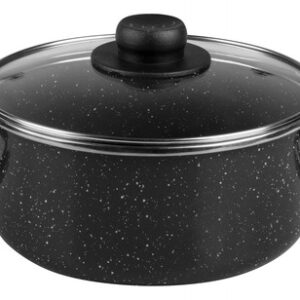 Cacerola 20 cm EKCO Adana Negra: Cocina con Estilo y Eficiencia, Acero Esmaltado Duradero con Tapa de Vidrio, Ideal para Inducción y Fácil Limpieza