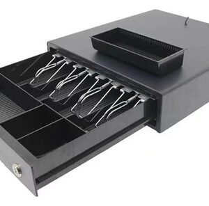 Cajón de Dinero Metálico Kishnell Rossi LAS-335A Negro: Seguridad y Organización para tu Negocio, Conexión RJ11, Bandeja Ajustable, Acero Inoxidable,