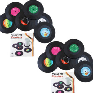 Posavasos Retro COOLKITALENT: Juego de 12 Unidades con Diseño de Vinilo y CD, Antideslizantes, Ideal para Café, Cerveza, y Decoración de Hogar y Bar.