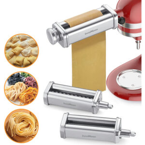 Accesorio de Pasta KitchenAid para Batidora de Soporte: Juego de 3 Rodillos de Acero Inoxidable, Cortador de Pasta Fresca (Espagueti, Fettuccine y Las