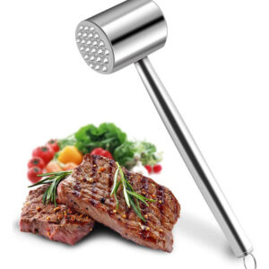 Ablandador de Carne de Acero Inoxidable, Marca Genérica, Modelo Profesional, Mazo Doble Cara para Cocina: Aplanado y Ablandado Perfecto, Mango Ergonóm