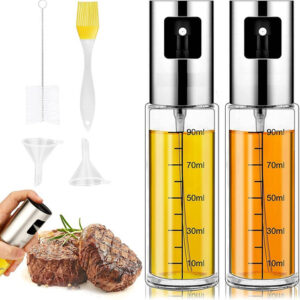 Optimiza tu Cocina con BREEZEE MARKET: Set de 2 Rociadores Pulverizadores de Aceite en Spray de 100ml, con Accesorios, Acero Inoxidable, Ideal para Fr