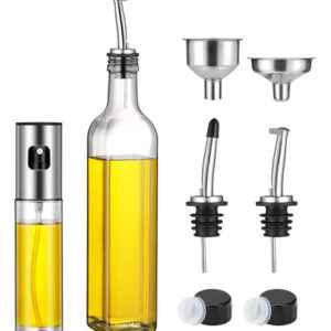 Juego de Dispensador de Aceite y Spray de Vidrio - [Marca Genérica] Cocina Saludable: 500ml + 100ml, Acero Inoxidable, Antigoteo, con Embudo y Tapas -