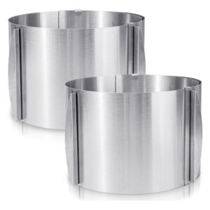 Moldes Ajustables para Pasteles y Tartas: Set de 2 unidades de Acero Inoxidable, Marca Genérica, Diámetro 6-12 Pulgadas, Altura 15 cm, Hornea con Prec