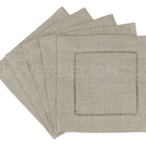 Servilletas de Cóctel de Lino Natural Elegantes | Juego de 12 | 15x15cm | Hemstitch Ladder | 100% Lino Puro | Color Natural | Marca ___ | Perfectas pa