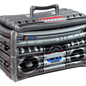 Enfriador Inflable Boombox para Fiesta 80s | PVC Resistente | Mantiene Bebidas Frías | 61x41cm Gris | Ideal para Alberca y Eventos | Diseño Retro