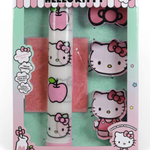 ¡Hornea con Hello Kitty! Juego Completo de Hornear Galletas Sanrio con Cortadores, Tapete Antiadherente, Bolsas y Recetas - Modelo HK-C23CCSET, Rosa y