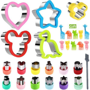 ¡Crea Comidas Divertidas y Saludables! Juego de 28 Cortadores de Sándwiches y Frutas en Acero Inoxidable - Marca Genérica - Incluye Variedad de Formas