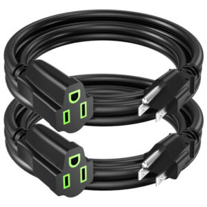 Cable de Extensión Eléctrico de Alimentación Megacentral: Pack 2x3 Pies, 16 AWG, 3 Clavijas con Tierra, Uso Interior/Exterior, Resistente, Flexible, C