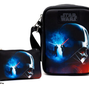 ¡Combate Galáctico a tu Alcance! Combo Bolso Cruzado y Cartera STAR WARS Darth Vader vs Luke Skywalker, Piel Vegana Premium, Diseño Épico, Espacio Amp