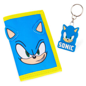¡Organización y Diversión! Portafolios Infantil Sonic con Llavero Incluido - Diseño Azul/Amarillo con Ranuras para Tarjetas, Monedas y Identificación