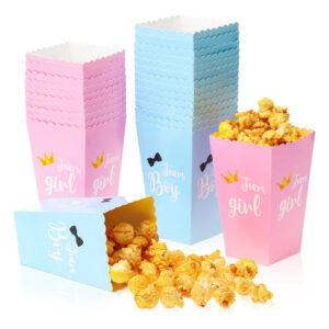 ¡Celebra la Revelación con Estilo! Cajas de Palomitas de Maíz Revelación de Género Fiesta Party Supplies®: 100 Piezas en Azul y Rosa, Diseño Encantado