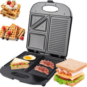 ¡Desayunos Increíbles! Gofrera 3 en 1, Marca Genérica, Modelo Multifuncional Antiadherente para Waffles, Sándwiches y Más. 1400W de Potencia para un C